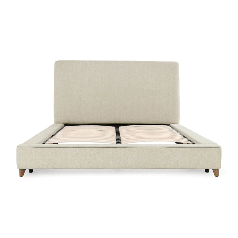 Lit plateforme rembourré à bords arrondis en beige crème