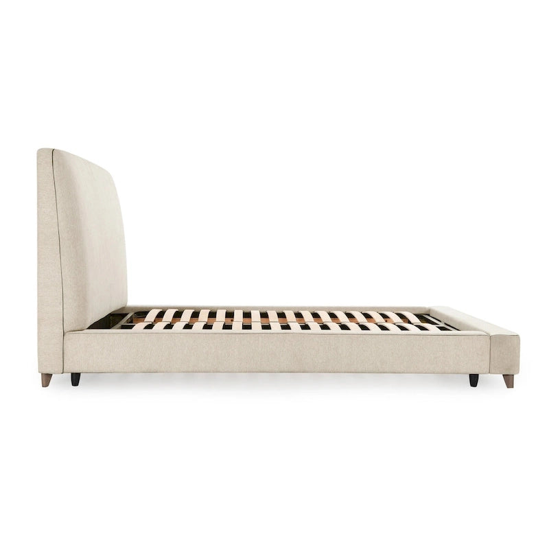 Lit plateforme rembourré à bords arrondis en beige crème