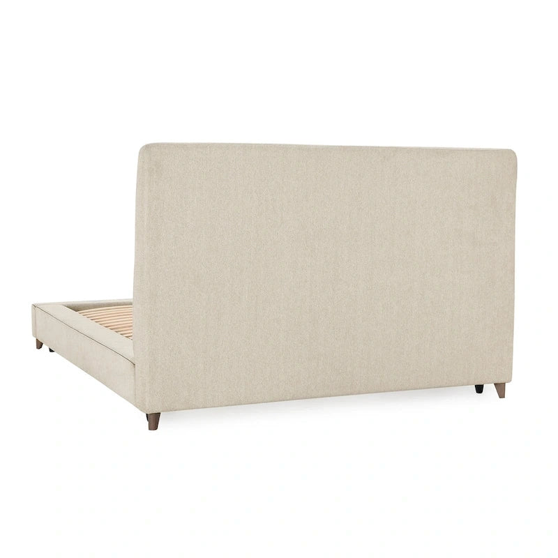 Lit plateforme rembourré à bords arrondis en beige crème