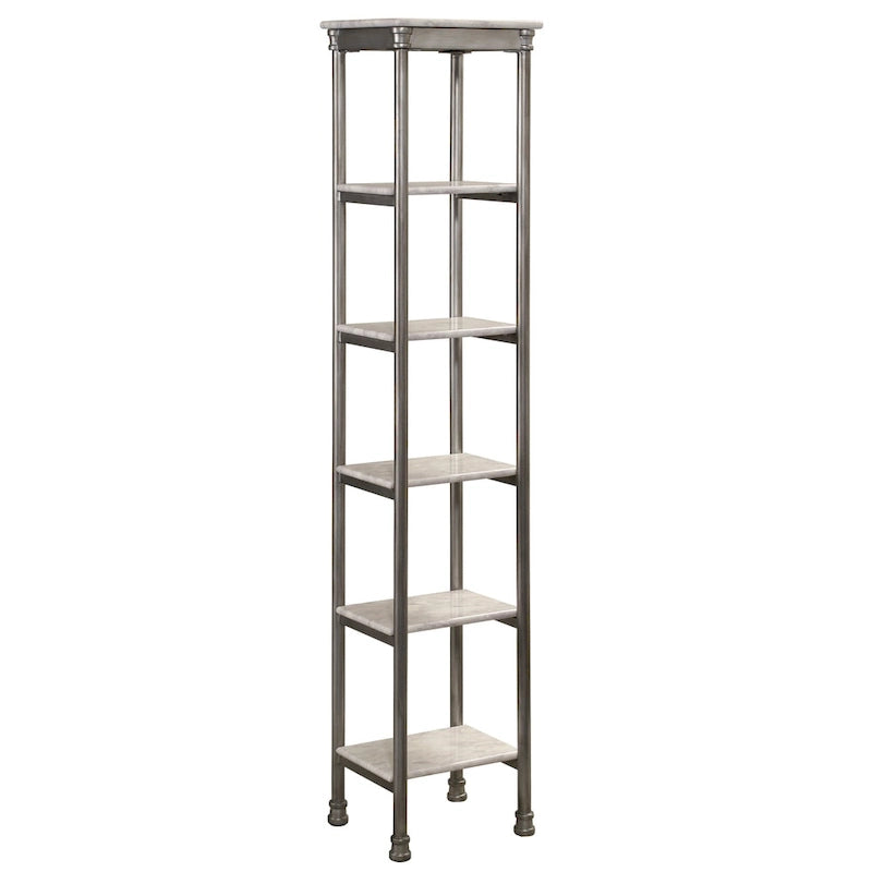 Tour de rangement de salle de bain à 6 niveaux en acier thermolaqué gris avec effet marbre