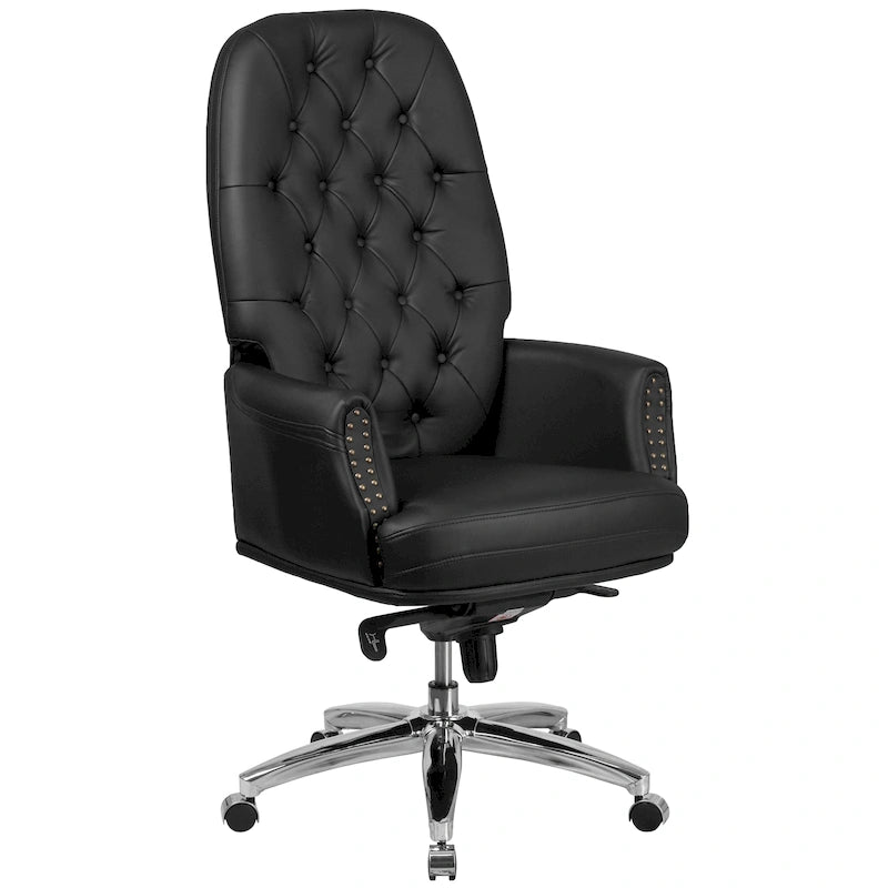 Chaise de bureau pivotante de direction à dossier haut capitonné noir avec clous décoratifs