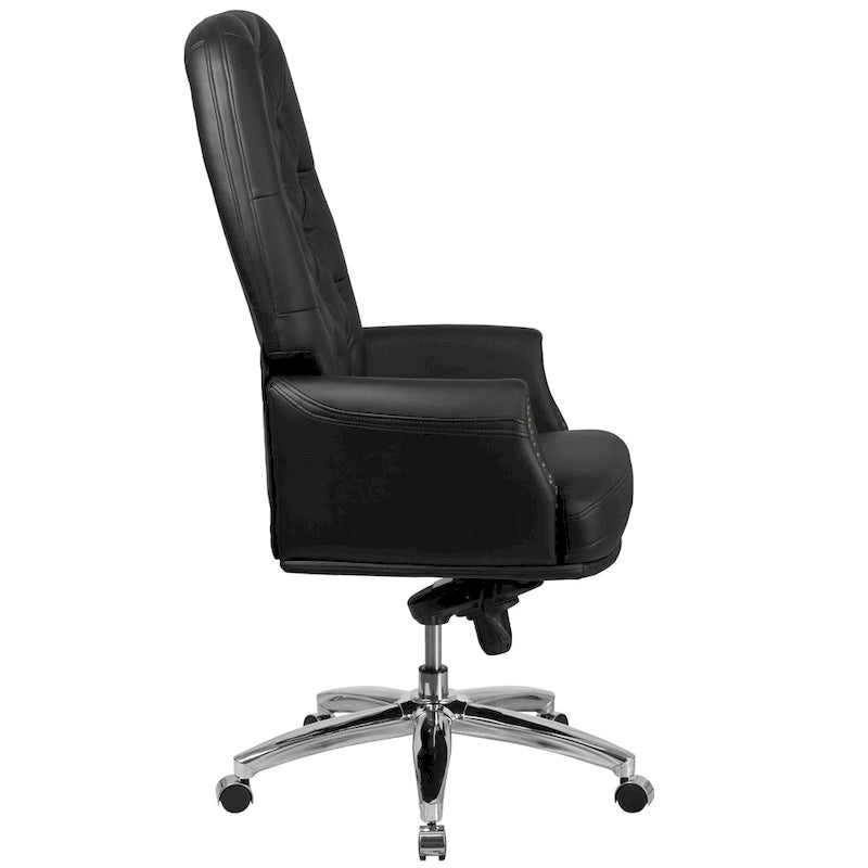 Chaise de bureau pivotante de direction à dossier haut capitonné noir avec clous décoratifs