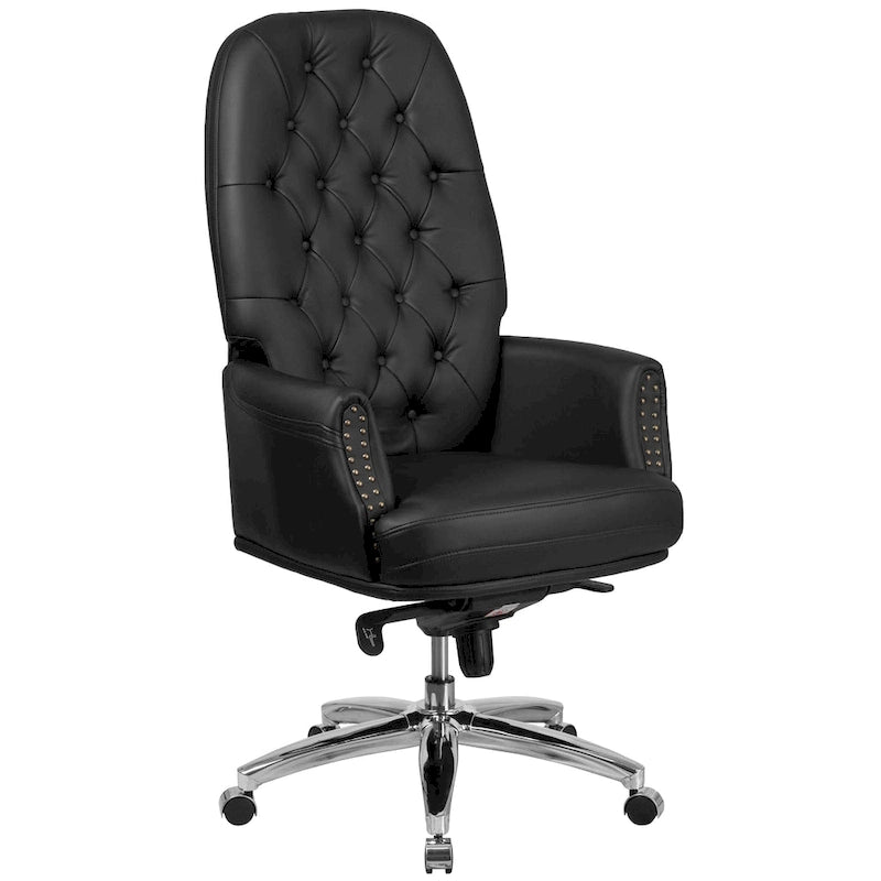 Chaise de bureau pivotante de direction à dossier haut capitonné noir avec clous décoratifs