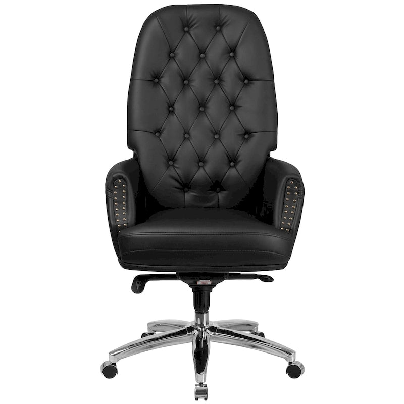Chaise de bureau pivotante de direction à dossier haut capitonné noir avec clous décoratifs