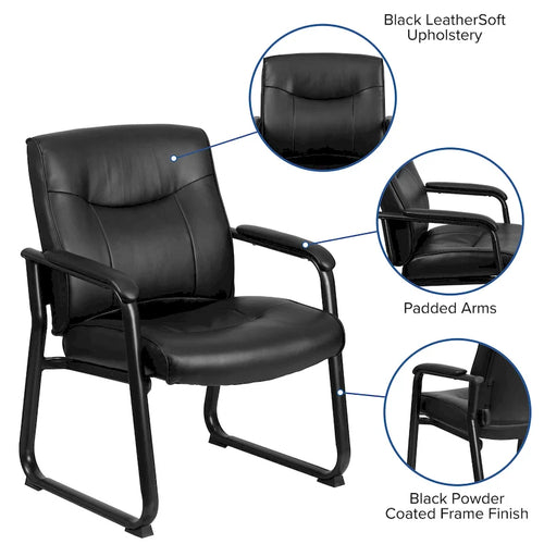 Chaise de réception de direction à dossier traîneau, rembourrée noire, avec accoudoirs matelassés