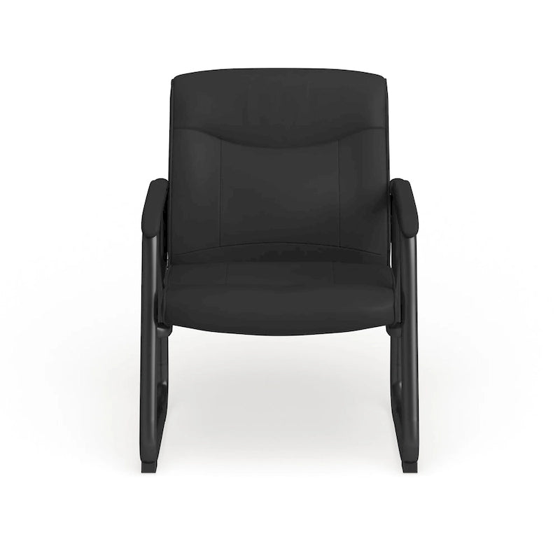 Chaise de réception de direction à dossier traîneau, rembourrée noire, avec accoudoirs matelassés