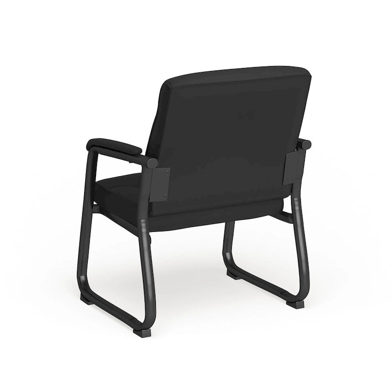 Chaise de réception de direction à dossier traîneau, rembourrée noire, avec accoudoirs matelassés