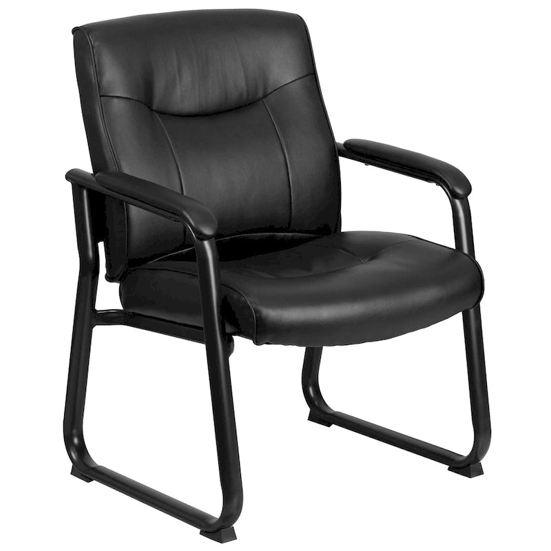 Chaise de réception de direction à dossier traîneau, rembourrée noire, avec accoudoirs matelassés