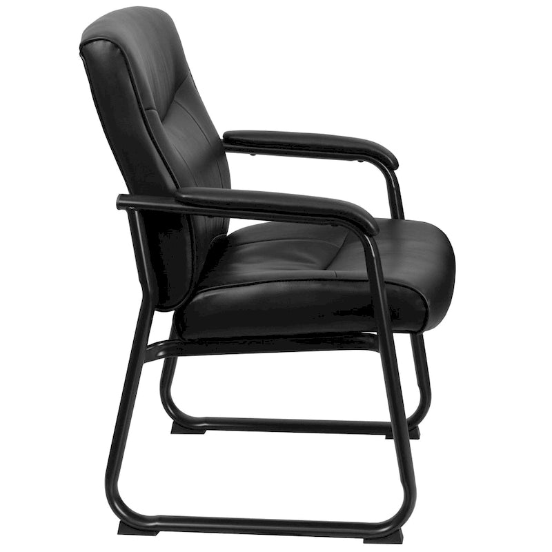 Chaise de réception de direction à dossier traîneau, rembourrée noire, avec accoudoirs matelassés