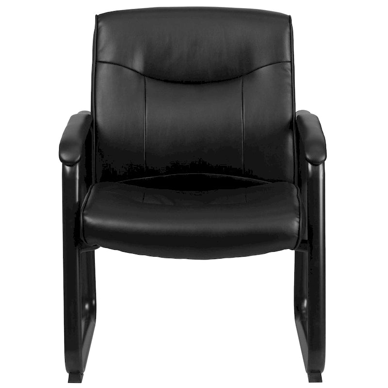 Chaise de réception de direction à dossier traîneau, rembourrée noire, avec accoudoirs matelassés