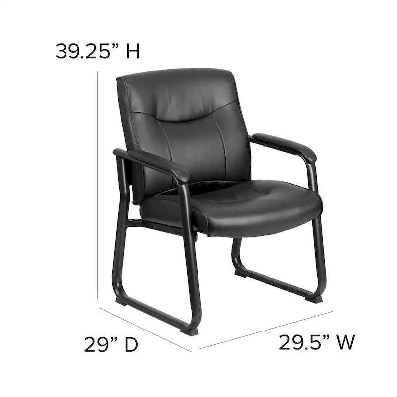 Chaise de réception de direction à dossier traîneau, rembourrée noire, avec accoudoirs matelassés