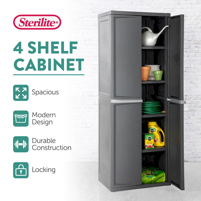 Armoire de rangement à 4 étagères réglables avec portes verrouillables, grise