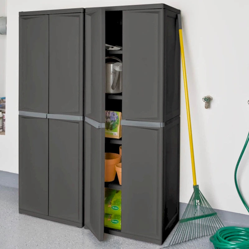 Armoire de rangement à 4 étagères réglables avec portes verrouillables, grise