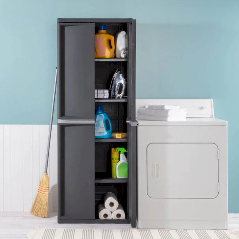 Armoire de rangement à 4 étagères réglables avec portes verrouillables, grise