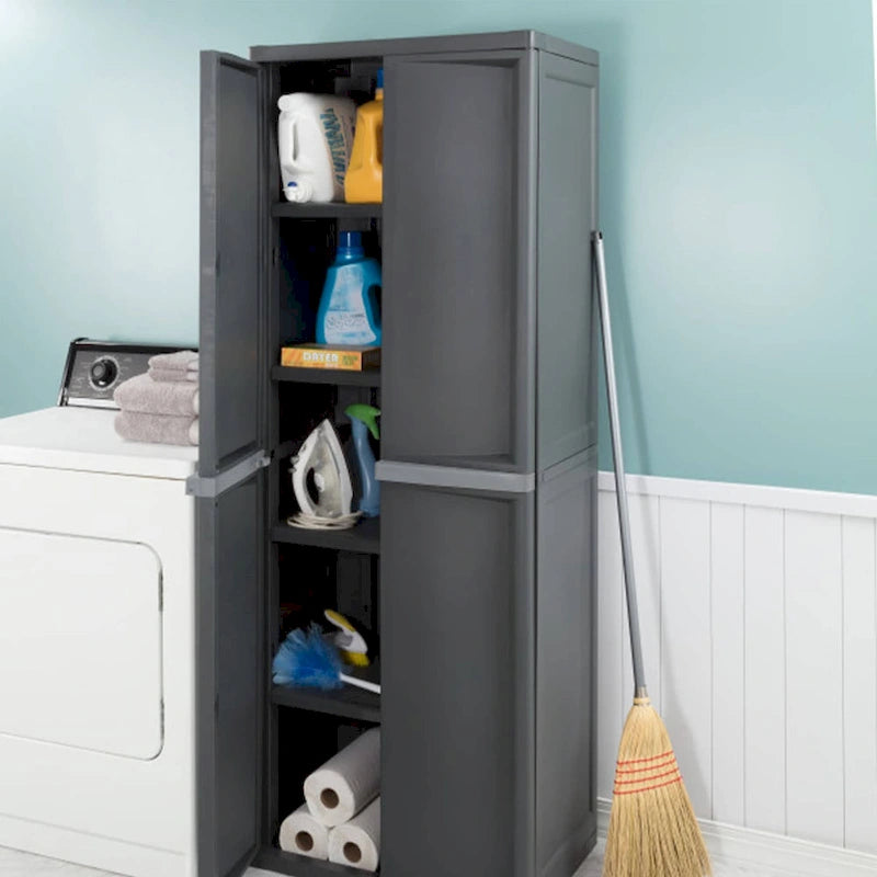 Armoire de rangement à 4 étagères réglables avec portes verrouillables, grise