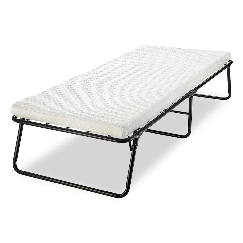 Lit pliant portable avec matelas en mousse à mémoire de forme Cadre noir Blanc