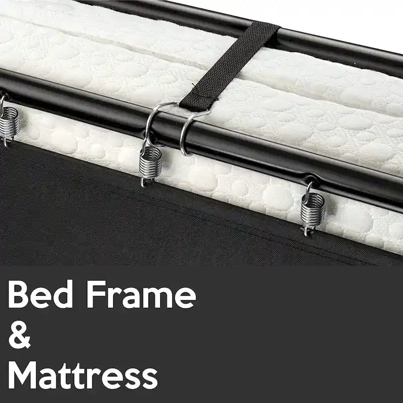 Lit pliant portable avec matelas en mousse à mémoire de forme Cadre noir Blanc