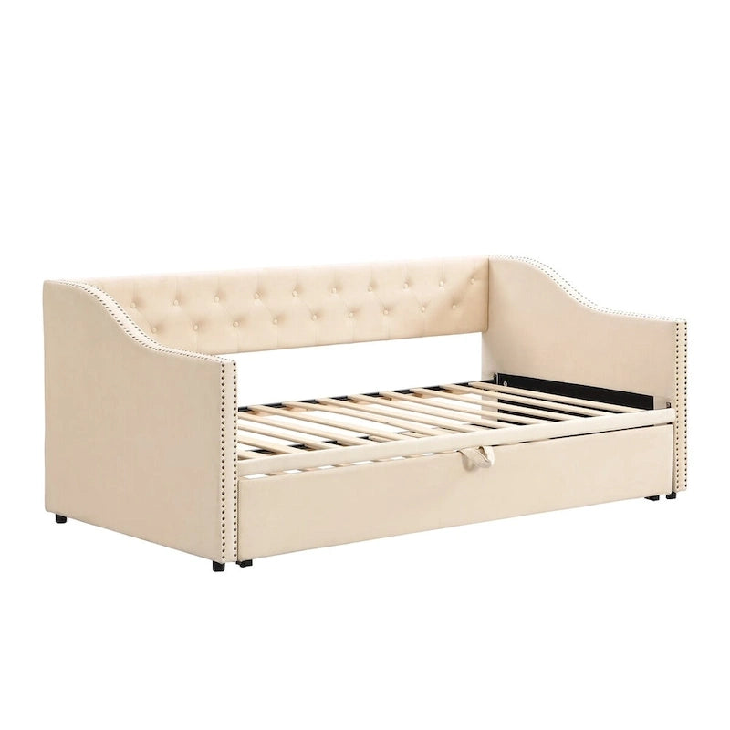 Lit de repos en velours avec dossier et accoudoirs capitonnés, Rose
