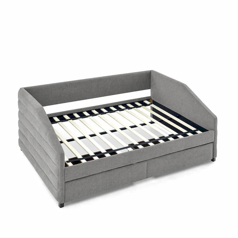Lit de repos capitonné en tissu de lin avec dossier à oreilles