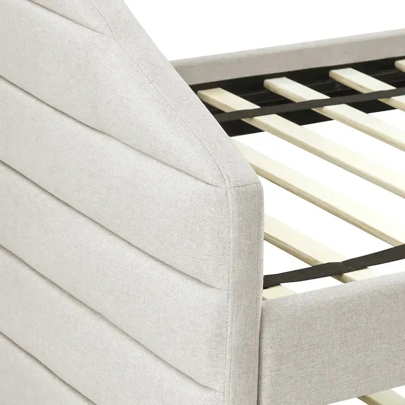 Lit de repos capitonné en tissu de lin avec dossier à oreilles