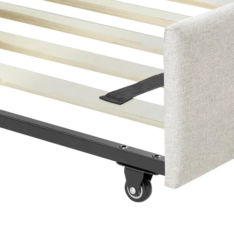 Lit de repos capitonné en tissu de lin avec dossier à oreilles