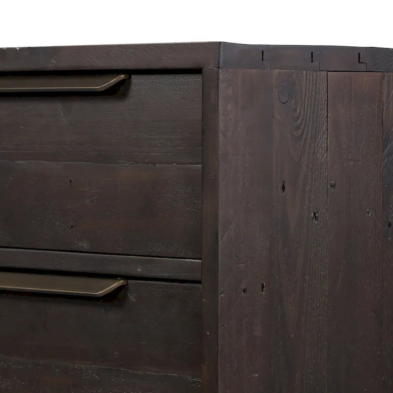 Commode à 3 tiroirs en pin recyclé Dark Carbon avec ferrures en laiton