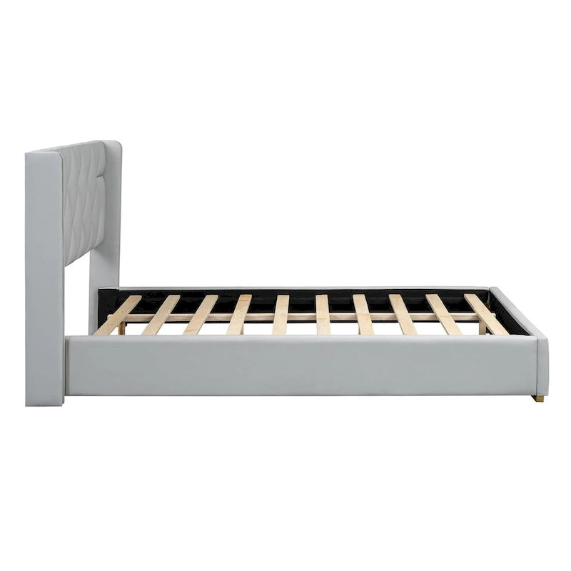 Lit plateforme élégant en PU avec garniture en métal doré Blanc cassé Noir