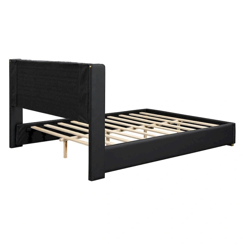 Lit plateforme élégant en PU avec garniture en métal doré Blanc cassé Noir