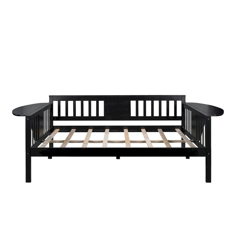 Cadre de lit de repos en bois massif Espresso avec tables d'appoint et support à lattes en bois