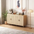 Buffet avec portes en rotin, meuble de rangement en bois naturel, quatre portes