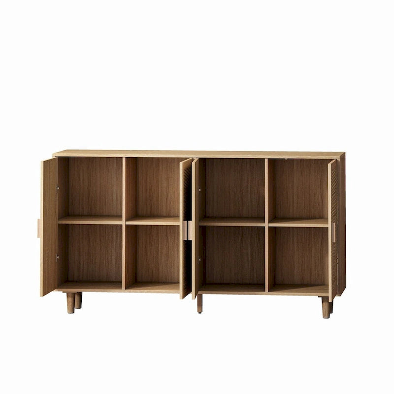 Buffet avec portes en rotin, meuble de rangement en bois naturel, quatre portes