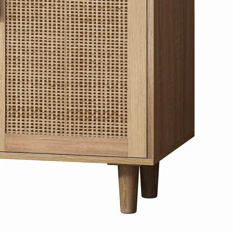 Buffet avec portes en rotin, meuble de rangement en bois naturel, quatre portes