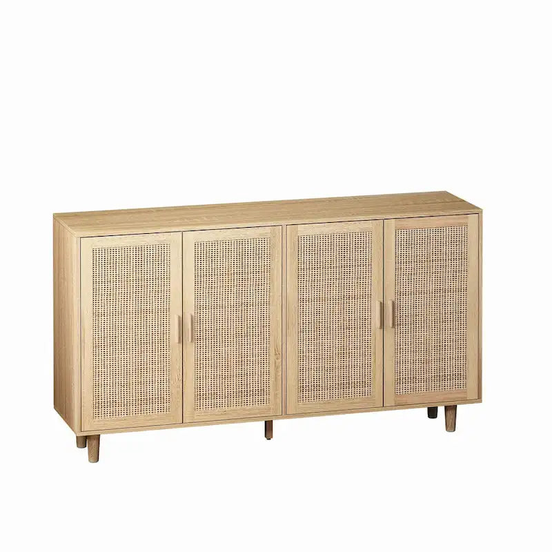 Buffet avec portes en rotin, meuble de rangement en bois naturel, quatre portes