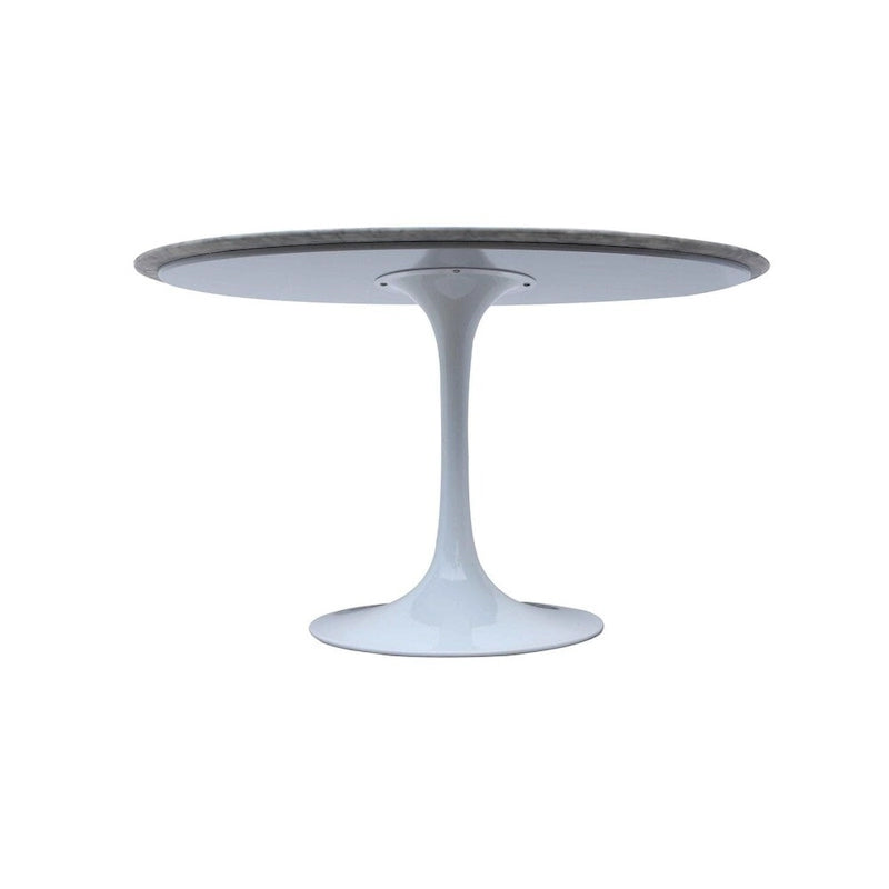 Table à manger ronde avec plateau en marbre blanc et pied tulipe
