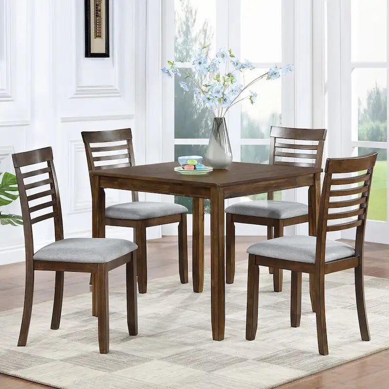 Table à manger carrée en bois d'acacia Pieds coniques Noyer Gris 4 places