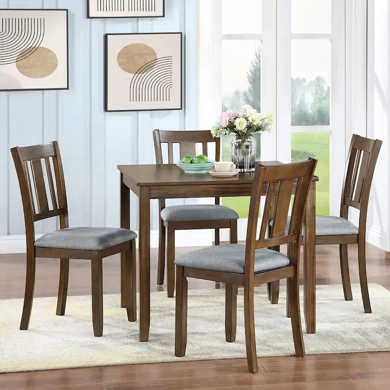 Table à manger carrée en bois d'acacia Pieds coniques Noyer Gris 4 places