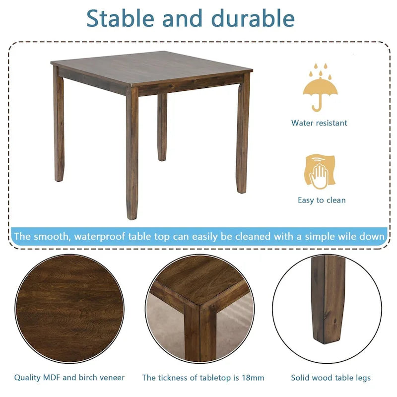 Table à manger carrée en bois d'acacia Pieds coniques Noyer Gris 4 places