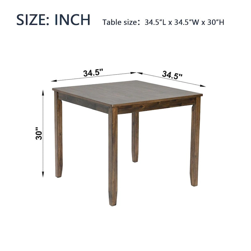 Table à manger carrée en bois d'acacia Pieds coniques Noyer Gris 4 places