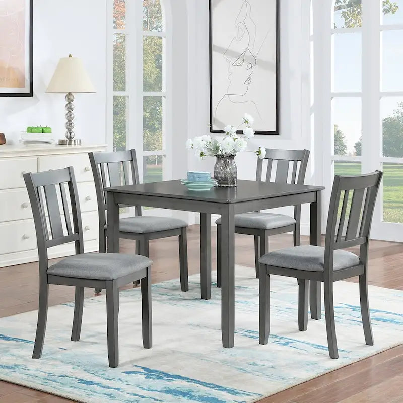 Table à manger carrée en bois d'acacia Pieds coniques Noyer Gris 4 places