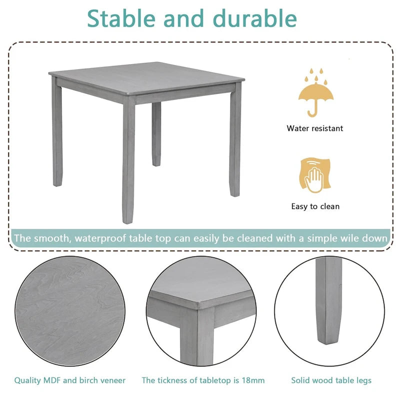 Table à manger carrée en bois d'acacia Pieds coniques Noyer Gris 4 places