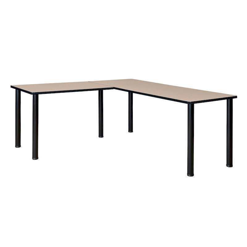 Bureau d'angle en L avec pieds cylindriques, Noyer Mocha et Noir