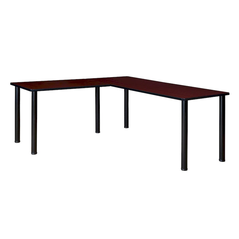Bureau d'angle en L avec pieds cylindriques, Noyer Mocha et Noir
