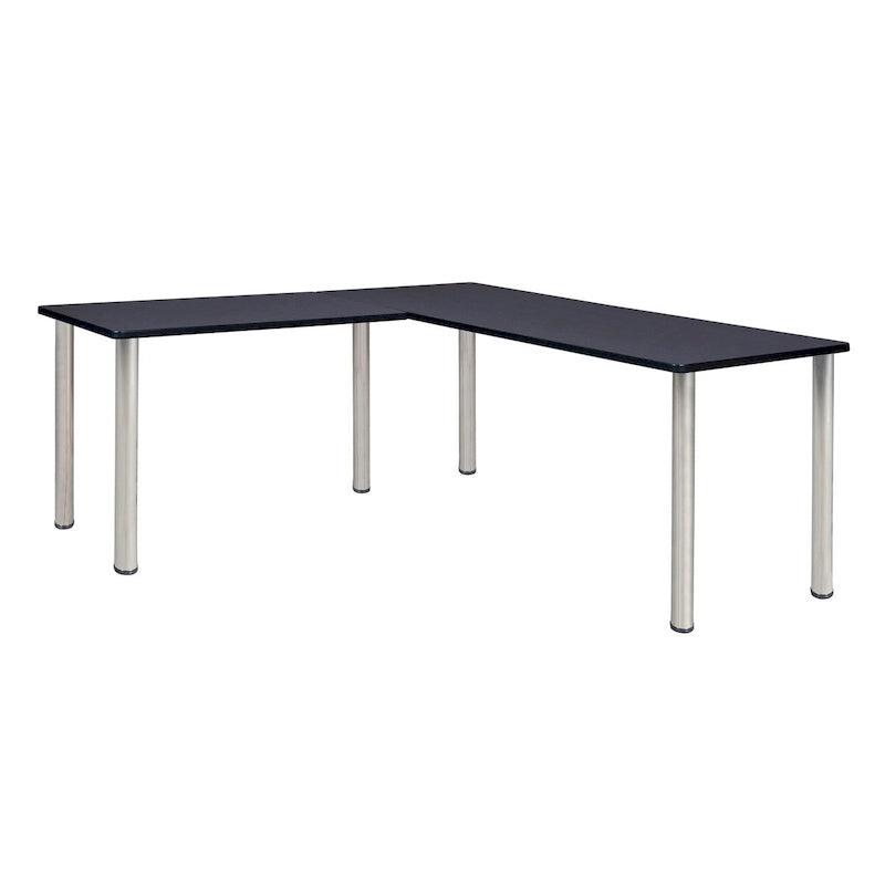 Bureau d'angle en L avec pieds cylindriques, Noyer Mocha et Noir