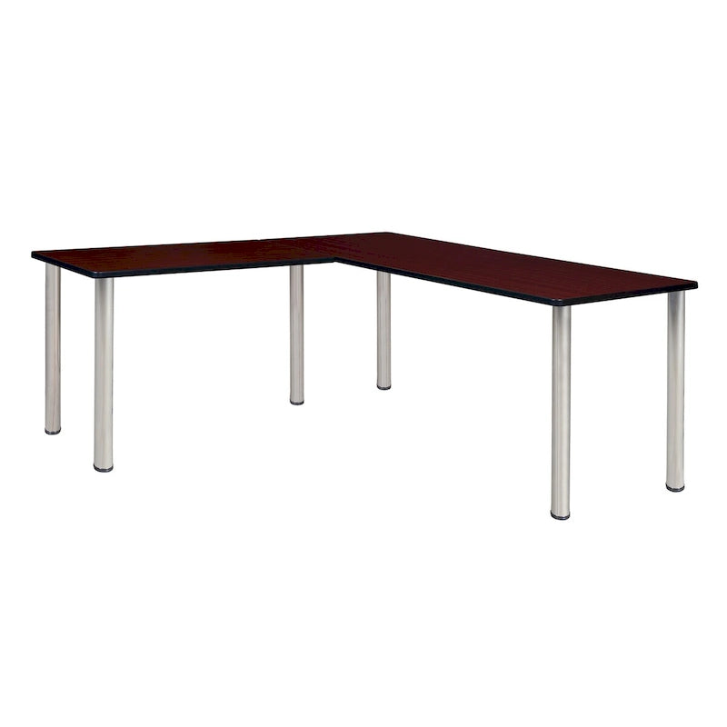 Bureau d'angle en L avec pieds cylindriques, Noyer Mocha et Noir