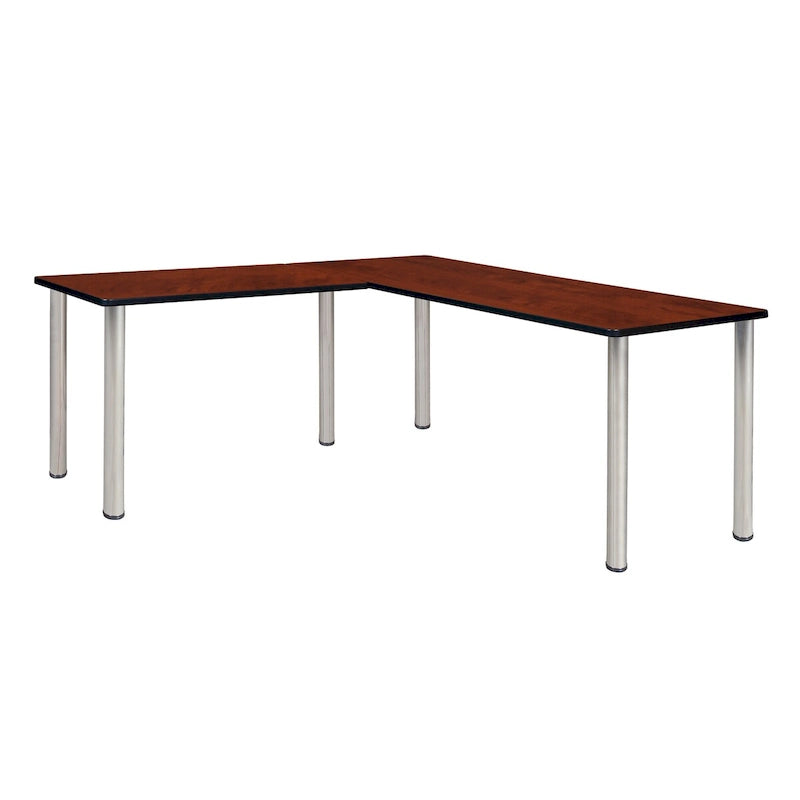 Bureau d'angle en L avec pieds cylindriques, Noyer Mocha et Noir
