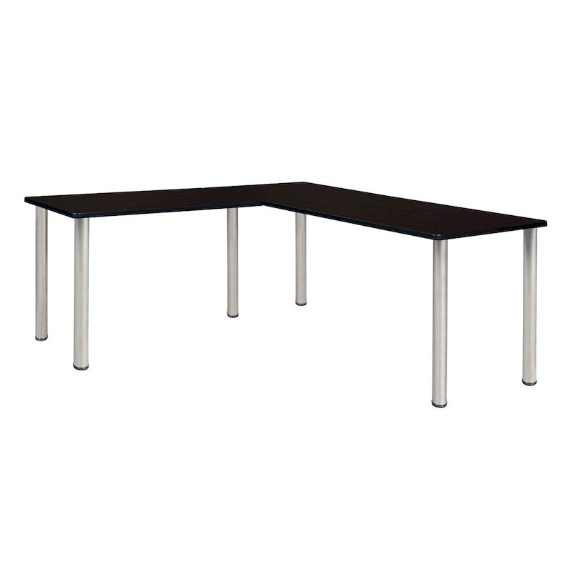 Bureau d'angle en L avec pieds cylindriques, Noyer Mocha et Noir