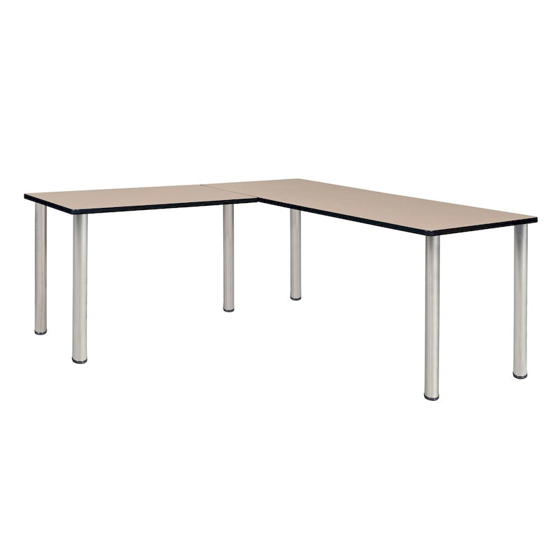 Bureau d'angle en L avec pieds cylindriques, Noyer Mocha et Noir