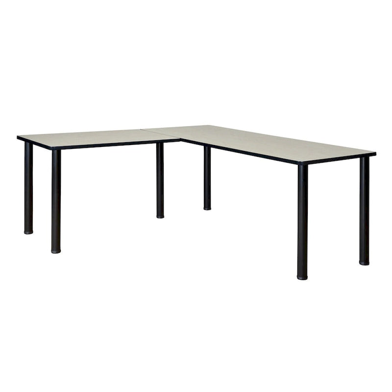 Bureau d'angle en L avec pieds cylindriques, Noyer Mocha et Noir