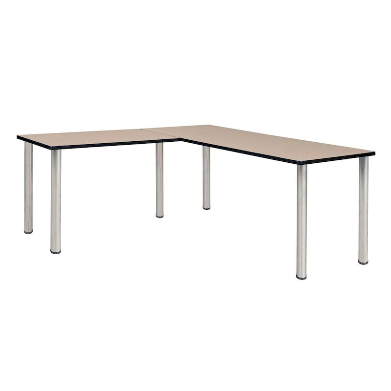 Bureau d'angle en L avec pieds cylindriques, Noyer Mocha et Noir