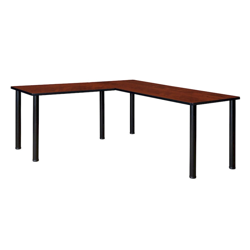 Bureau d'angle en L avec pieds cylindriques, Noyer Mocha et Noir